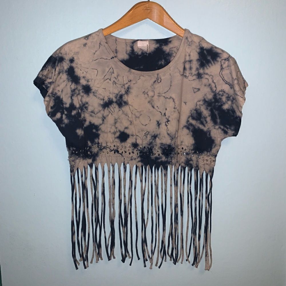 American Age Tie Dye Fringe Crop Tshirt